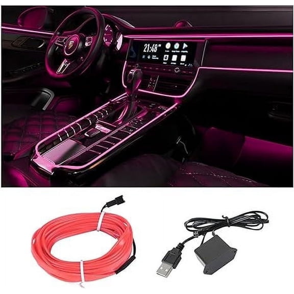 EL Wire Interior Car LED Strip Lights, USB Auto Neon Light Strip with Sewing Edge, 16FT Electroluminescent Car Ambient Lighting Kits with Fuse Protection, Car Decoration Accessories