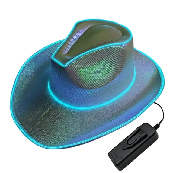 EL Wire Light Up Cowboy Hat Disco Cowgirl Hat Holographic Space for Raves, Dance Party By PartyGlowz