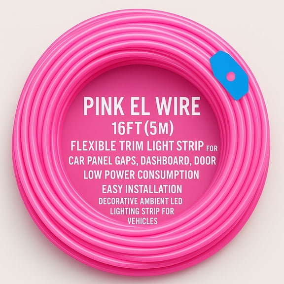 EL Wire Neon Car Interior Lights 16ft (5m) Pink Flexible Trim Strip for Dashboard Panel Gap Decoration, Advanced Low Power Consumption LED Design, Easy Install Automotive Neon Accent Lighting 73863
