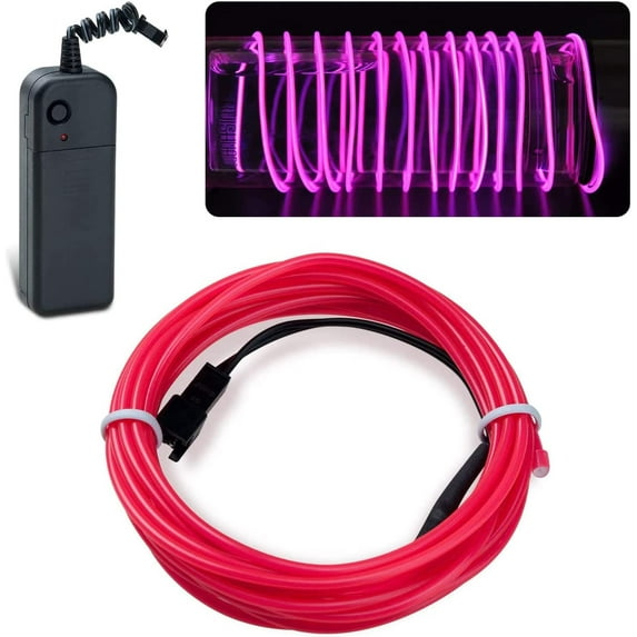 EL Wire Pink, 16.4ft/5m Portable Battery Pack Neon Lights Strip 360° Cuttable Glowing Rope Lights for Parties, Pub,Halloween,Christmas DIY Decoration