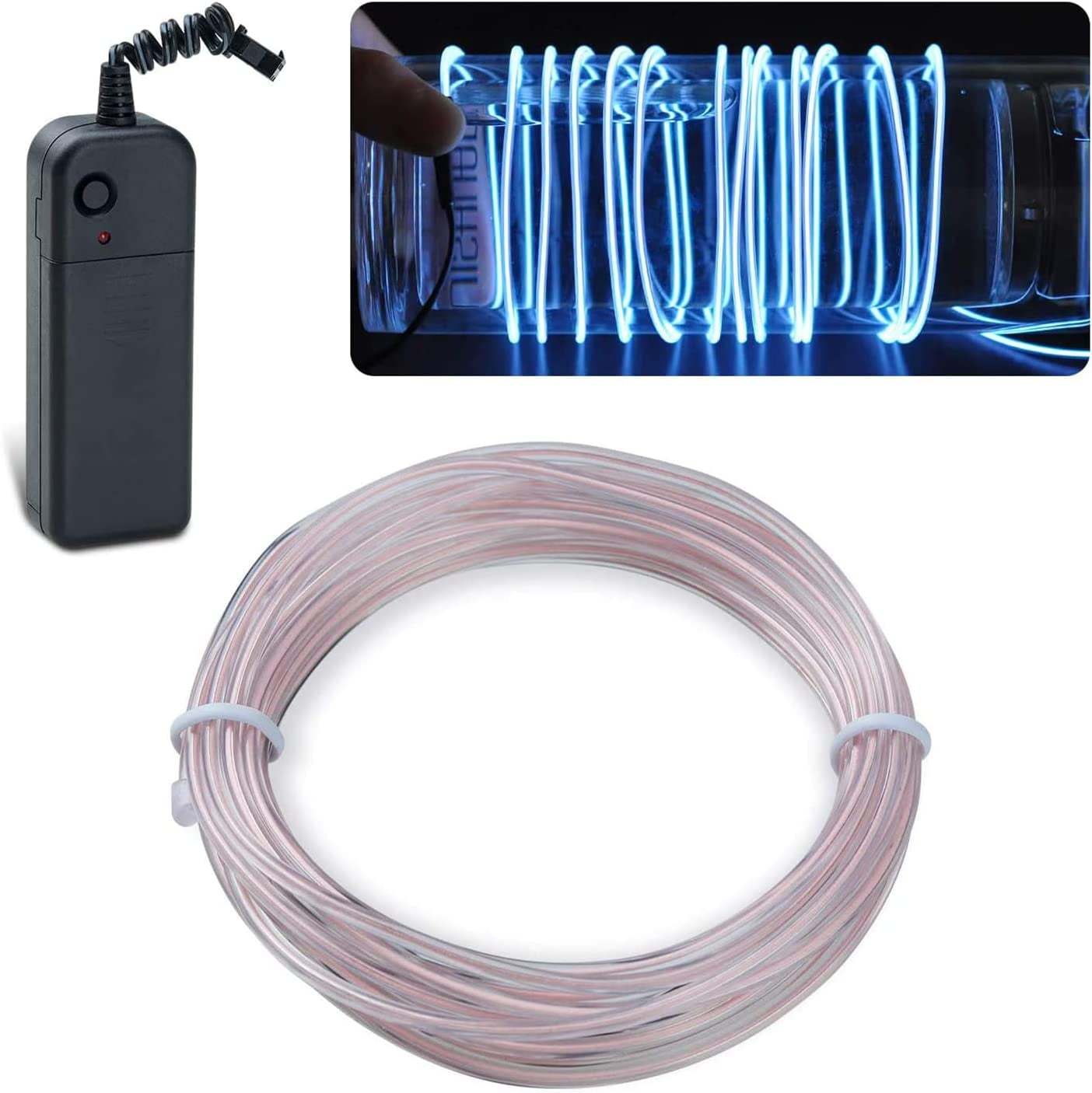 Cuttable Rope EL Wire White, 13.1ft/4m Portable Battery Pack Neon Lights Strip 360 ...
