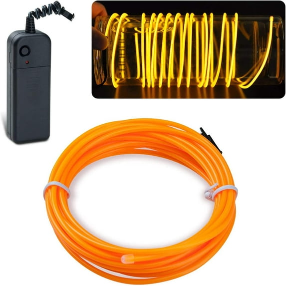 EL Wire Yellow, 9.8ft/3m Portable Battery Pack Neon Lights Strip 360° Cuttable Glowing Rope Lights for Parties, Pub,Halloween,Christmas DIY Decoration