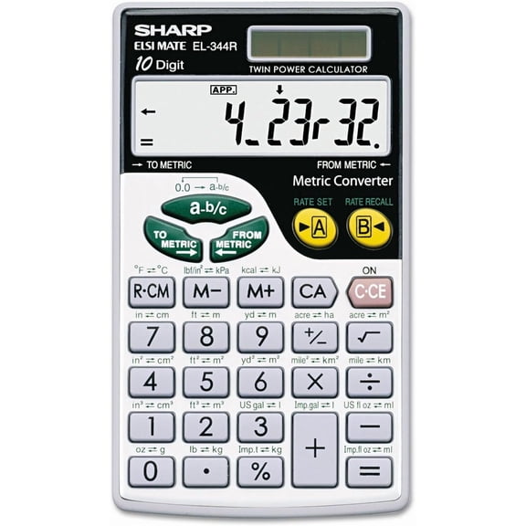 EL344RB 10-Digit Calculator with Punctuation, Metric Converter, Solar Powered LCD Display, Small Pocket Calculator for Students and Professionals