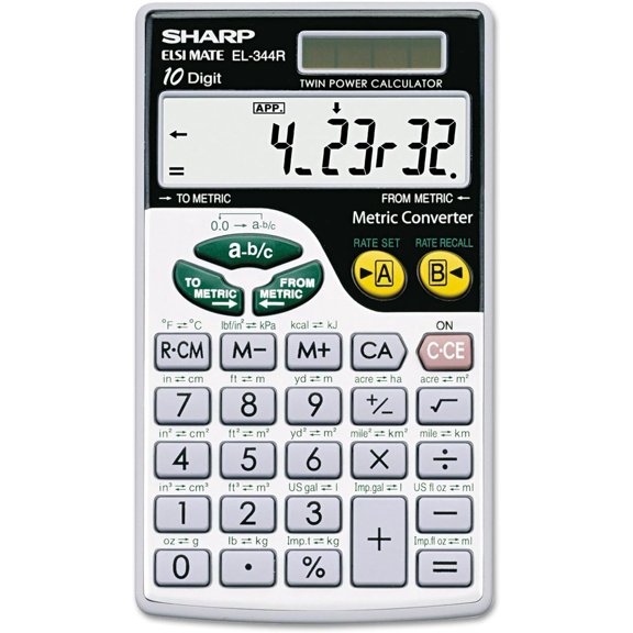 EL344RB 10-Digit Calculator with Punctuation, Metric Converter, Solar Powered LCD Display, Small Pocket for Students and Professionals