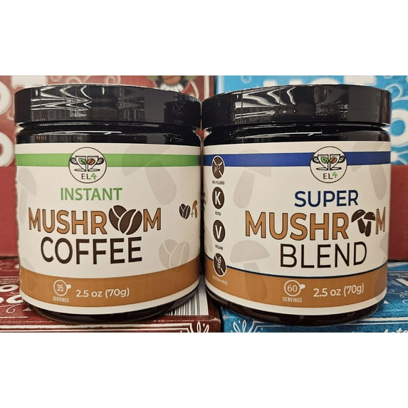 EL4 Instant Mushroom Coffee & Super Mushroom Blend 2.5oz 70g (2 Cans)