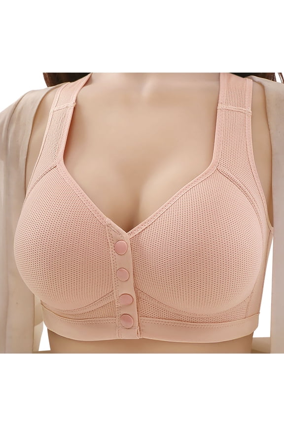 Bras for Women Daisy Bra No Underwire Front Closure Support Full Coverage Bra Soft Cup Breathable Wide Shoulder Bra Button Closure Wireless Bra for Seniors Watermelon Red 40C