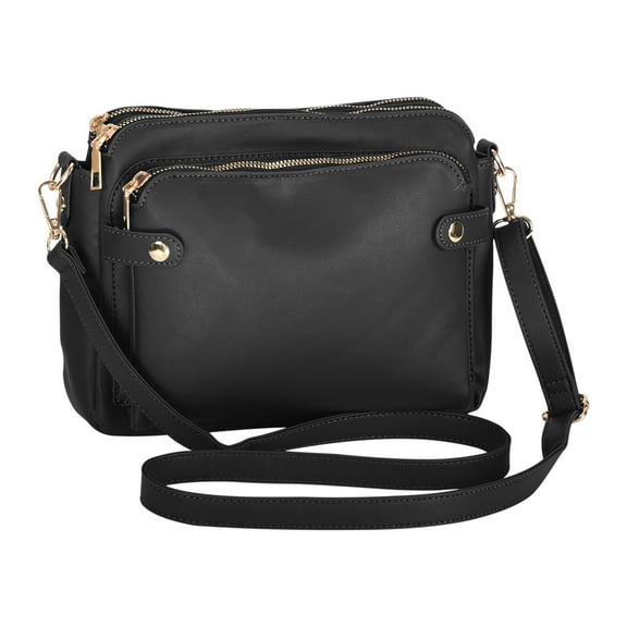 Kukoosong Crossbody Bags for Women Three Layer Leather Shoulder Bag Small Size Large Capacity Card Bag Fashion Bag Soft Leather Black