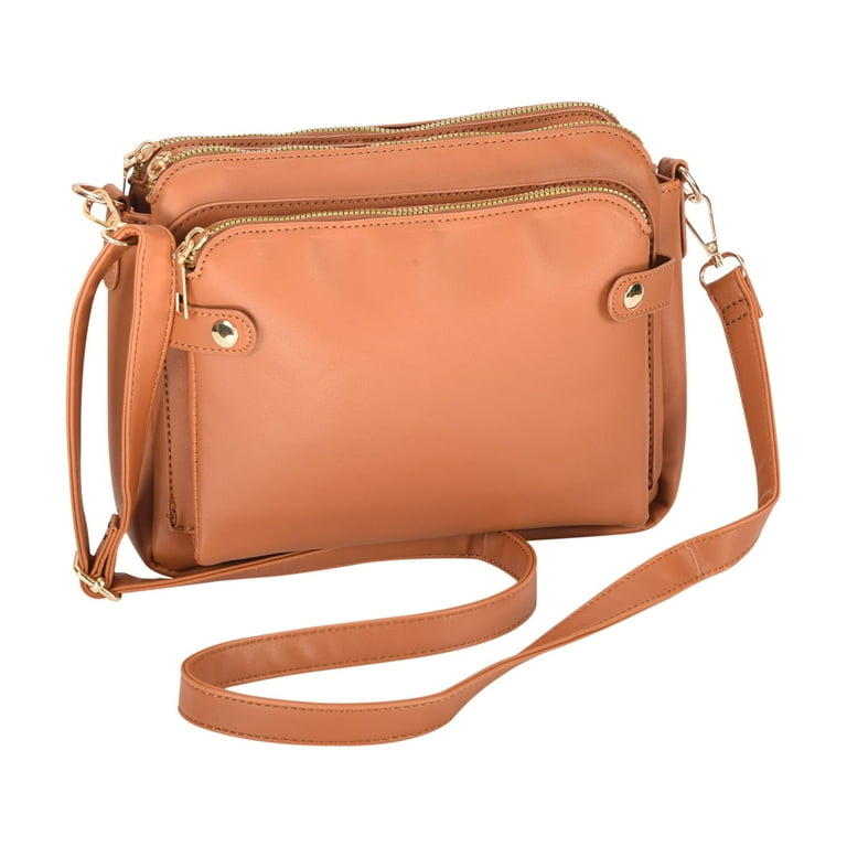 Kukoosong Crossbody Bags for Women Three Layer Leather Shoulder