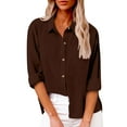 thumbnail image 1 of Zpanxa Blouses for Women Casual Button Down Shirts Plus Size Cotton Linen Collared Long Sleeve Solid Shirts with Pocket Womens Basic Work Tunic Tops Blouses Brown XL, 1 of 8