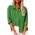 thumbnail image 1 of Zpanxa Blouses for Women Casual Button Down Shirts Plus Size Cotton Linen Collared Long Sleeve Solid Shirts with Pocket Womens Basic Work Tunic Tops Blouses Grass Green XL, 1 of 8