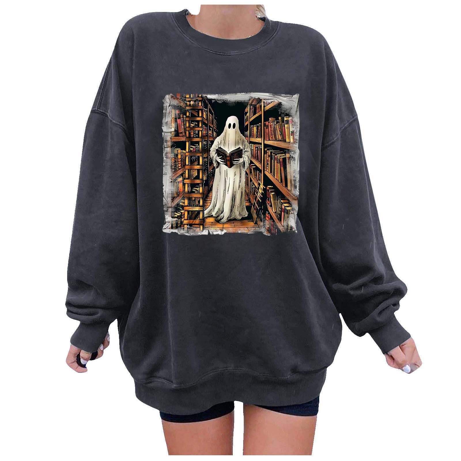 ELABCH Halloween Shirts for Women Oversized Fleece Sweatshirt Long
