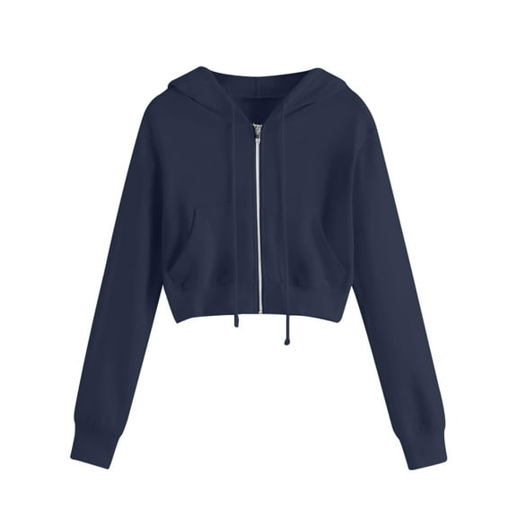 Elabch Hoodies for Women Zip Up Fleece Hoodie Jacket Plus Size Cropped Sweatshirts Casual Solid Color Hoodie with Pockets Dark Blue, S-5XL