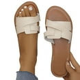 thumbnail image 1 of ELABCH Sandals for Women Summer Plus Size Solid Flat Flat with Open Toed Beach Slippers Beige Size 4.5, 1 of 4
