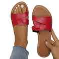 thumbnail image 1 of ELABCH Sandals for Women Summer Plus Size Solid Flat Flat with Open Toed Beach Slippers Red Size 6.5, 1 of 4
