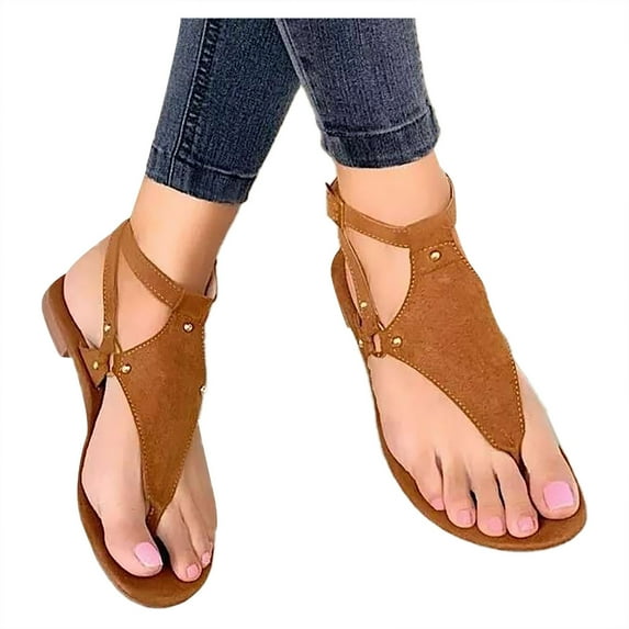 ELABCH Sandals for Women Summer Shoes Flat Bottom Roman Flip Flops Casual Sandals Brown Size 7.5
