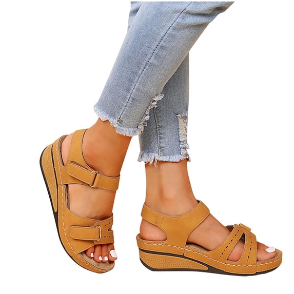 ELABCH Sandals for Women Summer Slippers Casual Lightweight Platform Wedges Sandals Brown Size 6