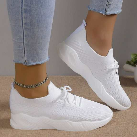 ELABCH Sneakers for Women, Plus Size Casual Mesh Breathable Lacing Thick Soled Shoes, Walk Running Sports Shoes, Slip On Walking Sneakers Non Slip, Women's Fashion Tennis Sneakers Lightweight