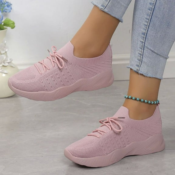 ELABCH Sneakers for Women, Plus Size Casual Mesh Breathable Lacing Thick Soled Shoes, Walk Running Sports Shoes, Slip On Walking Sneakers Non Slip, Women's Fashion Tennis Sneakers Lightweight