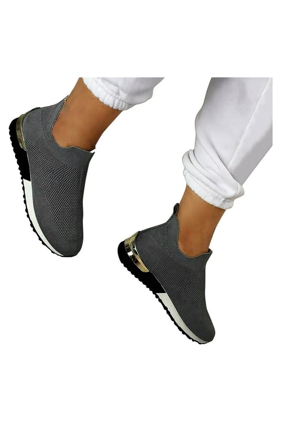 Sneakers for Women,Stretch Cloth Plus Size Spring Summer Comfortable Casual Walking Running Sports Shoes,Solid Slip on Non Slip Shoes for Women Food Service Gray 9