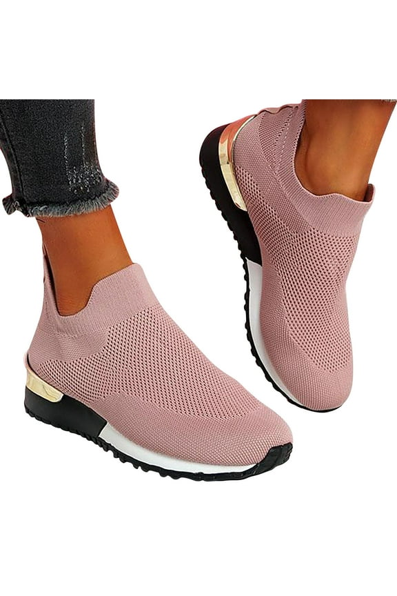 Summer Kukoosong Sneakers for Women,Stretch Cloth Plus Size Spring Summer Comfortable Casual Walking Running Sports Shoes,Solid Slip on Non Slip Shoes for Women Food Service Pink 6