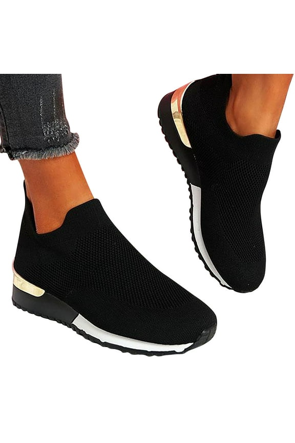 Summer Kukoosong Sneakers for Women,Stretch Cloth Plus Size Spring Summer Comfy Casual Walking Running Sports Shoes,Solid Slip on Non Slip Shoes for Women Food Service Black 7.5