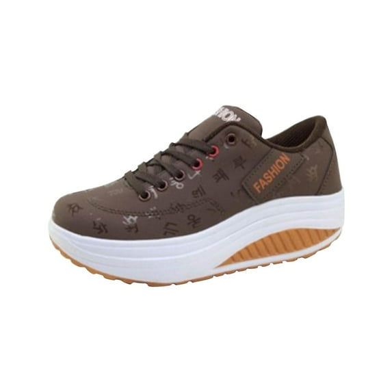 Kukoosong Sneakers for Women Summer Plus Size Fashion Casual Mesh Breathable Women Sports Shoes Solid Chunky Non Slip Lace up Walking Running Hiking Shoes for Women Coffee 5.5