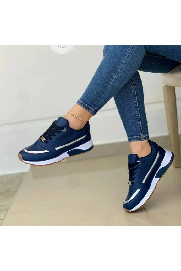 Sneakers for Women Casual Thick Sole Casual Thick Sole Color Matching Low Top Sports Tieup Single Shoe Dark Blue US Size 7.5