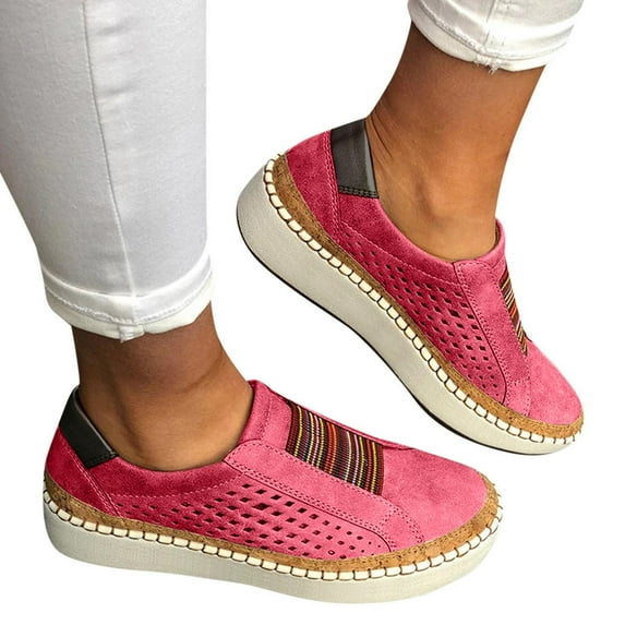 ELABCH Sneakers for Women Fashion Casual Hollow Out Round Toe Slip On Shoes Thick Bottom Sneakers Red US Size 6.5-7