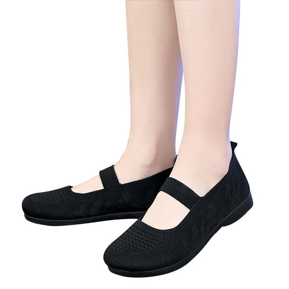 ELABCH Sneakers for Women Multicolor Round Toe Flats Shoes Lightweight Soft Sneakers Casual Shoe Black US Size 4.5