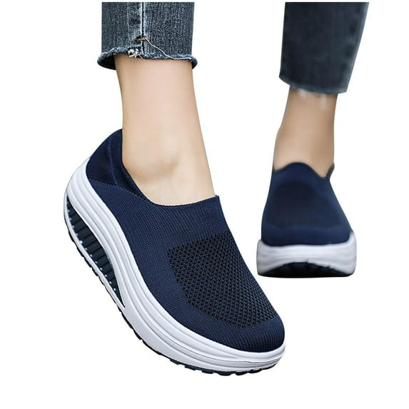 ELABCH Sneakers for Women Summer Plus Size Fashion Casual Mesh Breathable Sports Shoes Dark Blue US Size 4.5