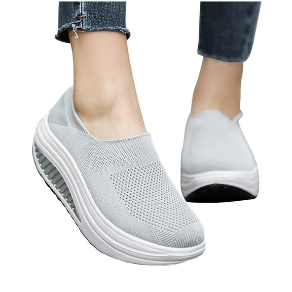 ELABCH Sneakers for Women Summer Plus Size Fashion Casual Mesh Breathable Sports Shoes Gray US Size 4.5