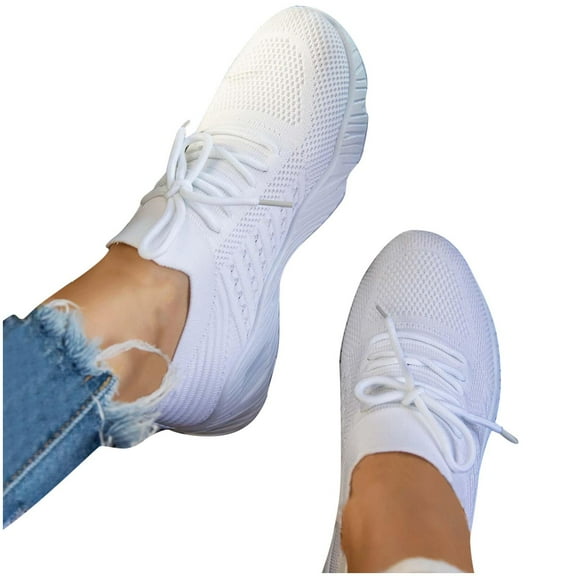 ELABCH Sneakers for Women Summer Plus Size Fashion Casual Mesh Breathable Sports Shoes White US Size 6