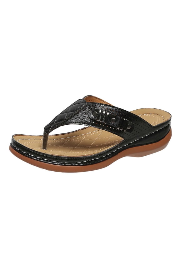 Summer Women Sandals Casual Beach Sandals for Women Orthopedic Sandals Wedge Flip-flops Outer Casual Beach Sandals Comfortable Shoes with Ergonomic Soles Black Size 38