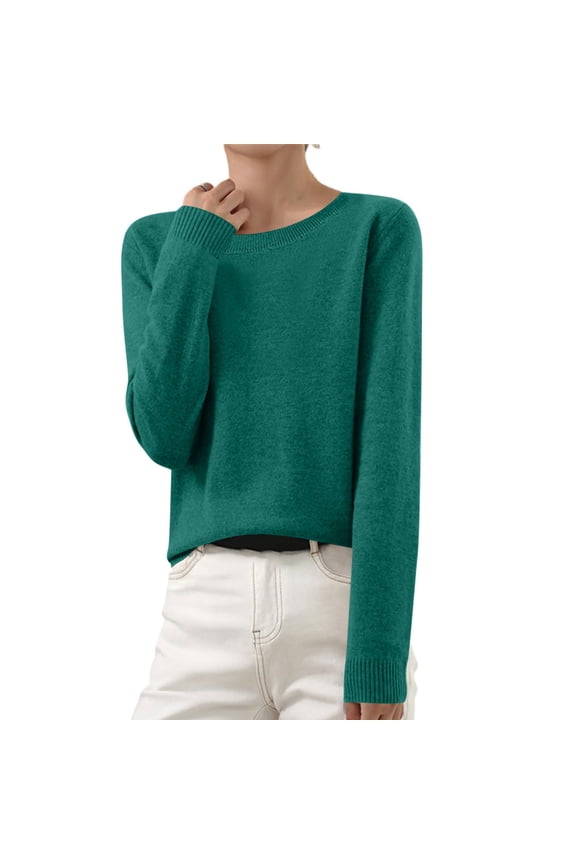 Sweaters for Women Plus Size Knit Sweater Ribbed Long Sleeve Lightweight Crewneck Sweater Green, S-3XL
