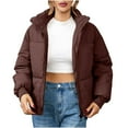 thumbnail image 1 of ELABCH Women's Cropped Down Jackets & Parkas Warm Jackets Down Jacket Junior Winter Coats for Teen Girls Lapel Button Zipper Coat tops Warmer Comfortable Solid Bread Padded Short Coat Outwear, S-XL, 1 of 6