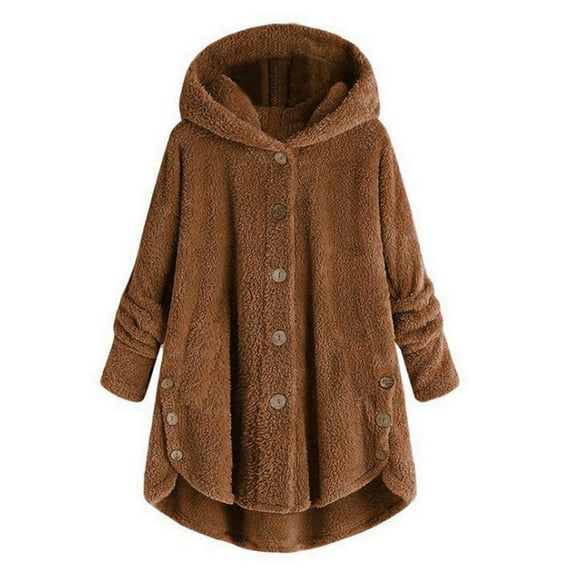 ELABCH Womens 2024 Winter Hooded Cardigans Button Up Fleece Coat, Plus Size Flannel Women's Fleece Jackets Coats, Winter Warm Button Plush Long Coat Fuzzy Jackets Outerwear with Pockets