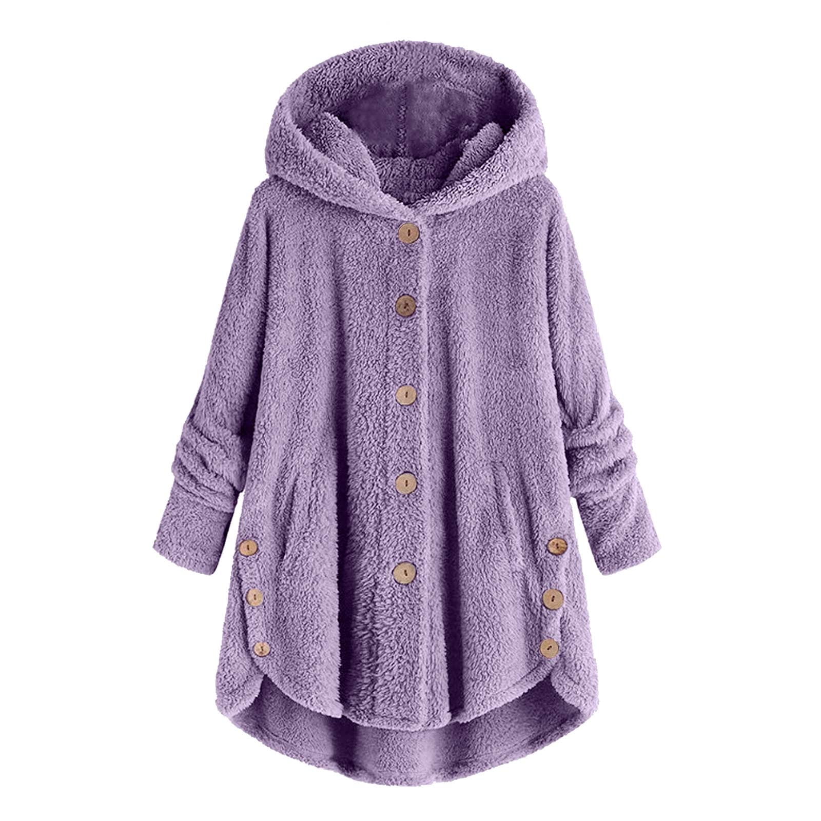 ELABCH Womens 2024 Winter Hooded Cardigans Button Up Fleece Coat, Plus
