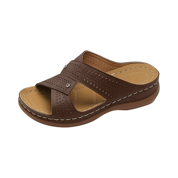 Zpanxa Womens Wedge Sandals Casual Shoes Solid Color Low-Heeled Sandals Fashion Flip Flop Orthopedic Sandals Women Coffee 36
