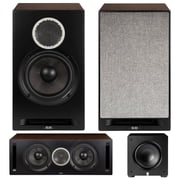 ELAC DBR62-BK Debut Reference Bookshelf Speaker Pair with a ELAC DCR52-BK Debut Reference Center Speaker with 5.25 Woofers and a ELAC PS250-BK Varro Premium 10 250W Subwoofer with App Control 2019