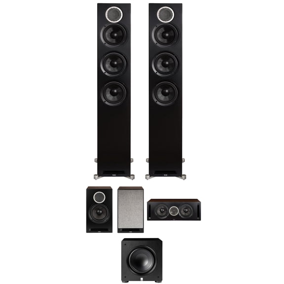 ELAC DFR52-BK Debut Reference Floorstanding Speaker Pair with a ELAC DBR62-BK Speaker Pair, ELAC DCR52-BK Speaker and a ELAC PS250-BK Varro Premium 10 Inch 250W Subwoofer with App Control (2019)