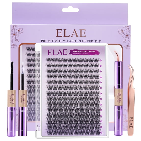 ELAE Premium DIY Lash Cluster Kit, D Curl Wispy Lash Clusters with Bond & Seal, 120PCS Mixed 8-16mm Individual Lash Extensions, Lightweight Volume Lashes for At-Home Salon Style Looks