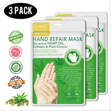 ELAIMEI Hand Mask Moisturizing Gloves for Rough & Dry Hands, Deep Moisturizing Repair Skin Spa Gloves with Collagen, Vitamin E and Shea Butter - 3 Pack