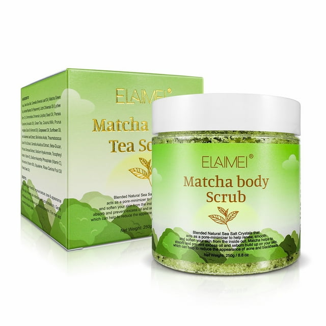 ELAIMEI Matcha Body Scrub, All Natural Exfoliating Body Scrub for Skin Care, Stretch Marks, Acne & Cellulite, Moisturizing and Exfoliating Body, Face, Hand, Foot Scrub - 8.8 oz