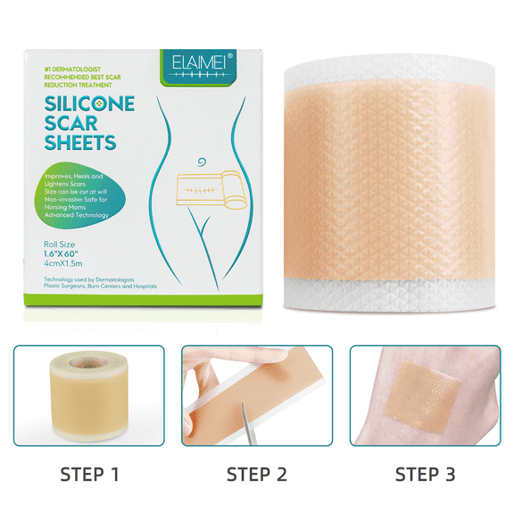 ELAIMEI Medical Grade Silicone Scar Sheets - 1.6" X 60" Reusable Silicone Tape Roll