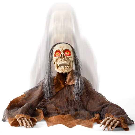 ELAMAS Halloween Animatronic Zombie Groundbreaker Decoration, Animated Zombie Prop with Light-Up Red Eyes, Creepy Sounds & Moving Head/Body, Voice Activated Outdoor Haunted House Graveyard Decor