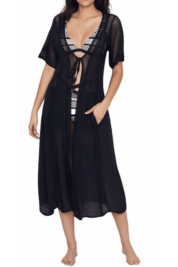Black Crochet Self-tie Maxi Swim Cover-Up, US Small, NWOT