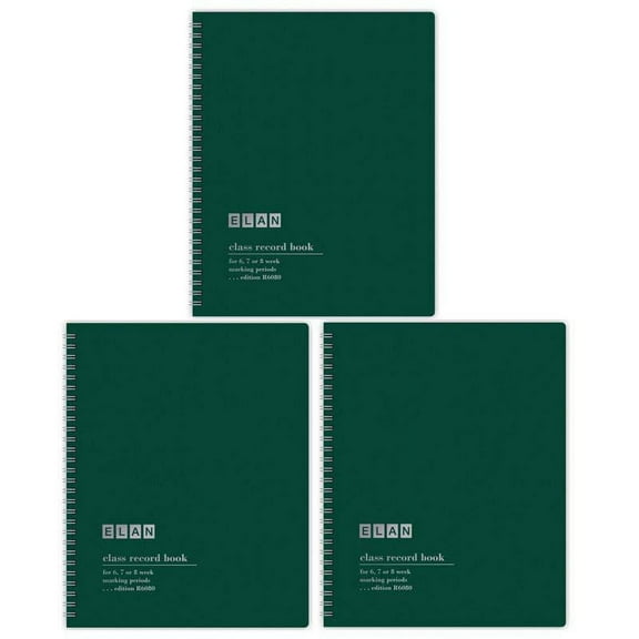 ELAN Publishing Class Record Book, Grades for 6-8 Weeks, 36 Student Names, Large Blocks, Pack of 3