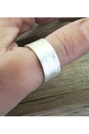 Adjustable Thumb Ring, Hammered Open Band with Satin Finish
