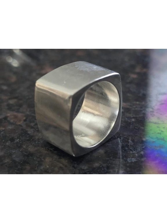 Chunky Silver Ring, 8mm Wide Geometric Cube Statement Band with a Modern Minimalist Design