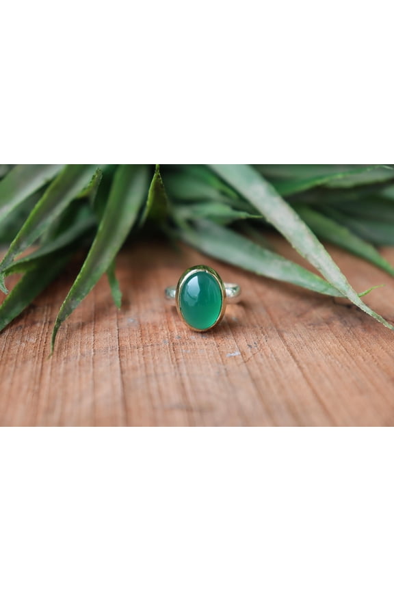 - Green Onyx Ring Adjustable 925 Sterling Silver Oval Cut Gemstone Jewelry with Vibrant Healing Crystal